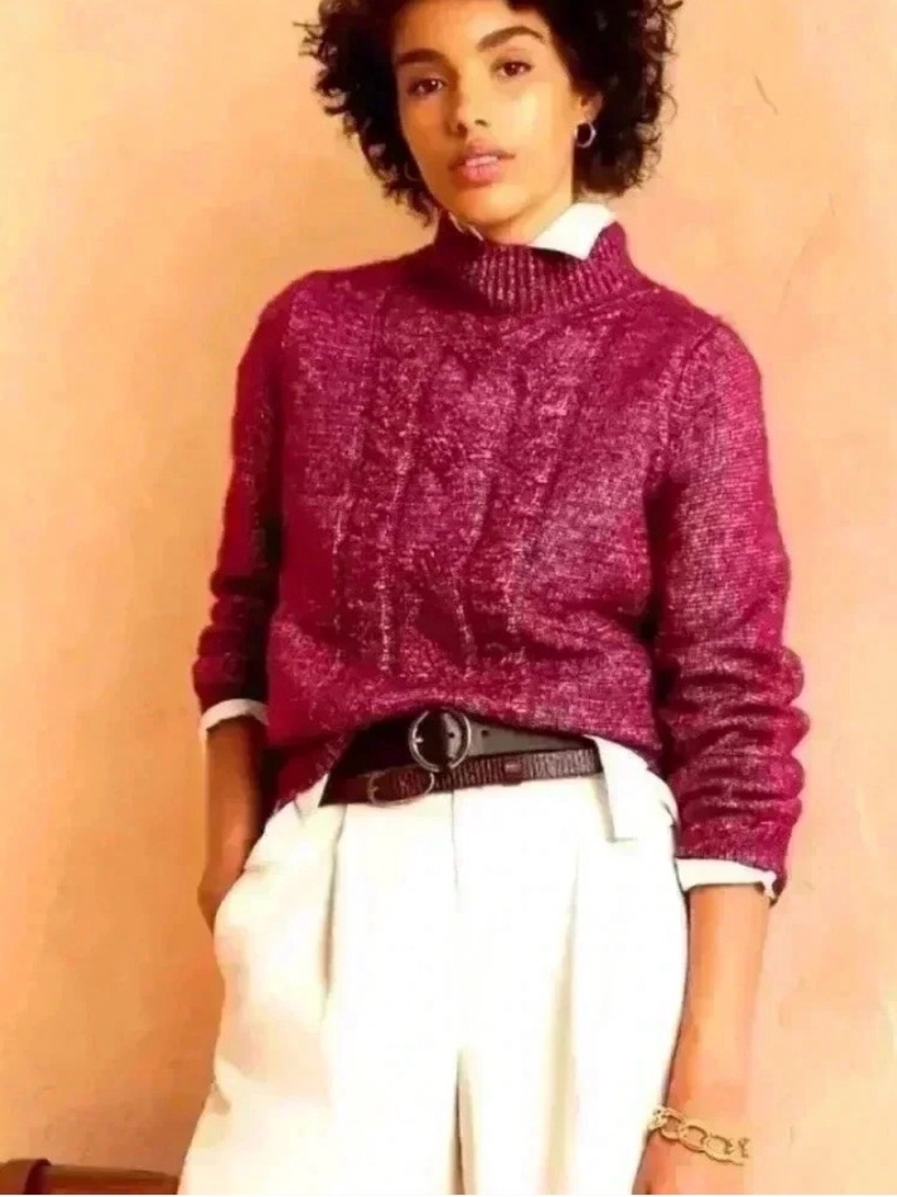 Banana Republic Cable Knit Turtleneck Sweater - Burgundy